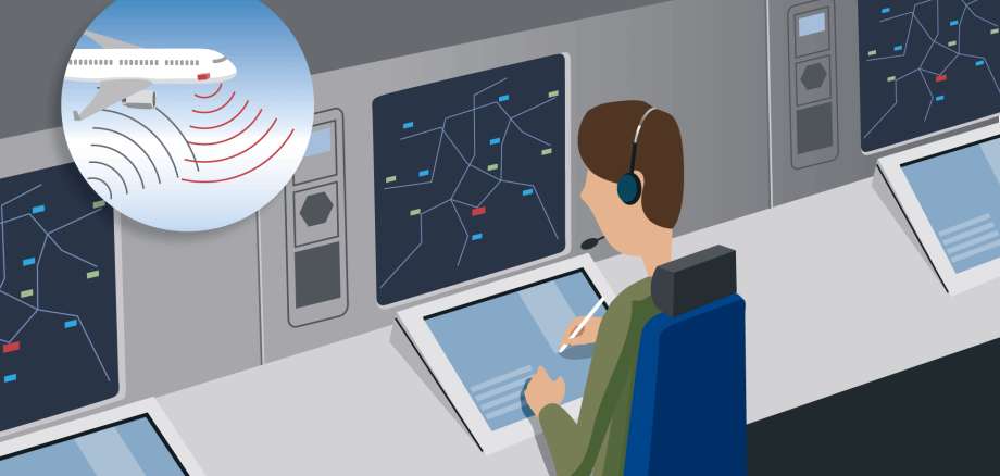 Fluglotse vor Radarbildschirm