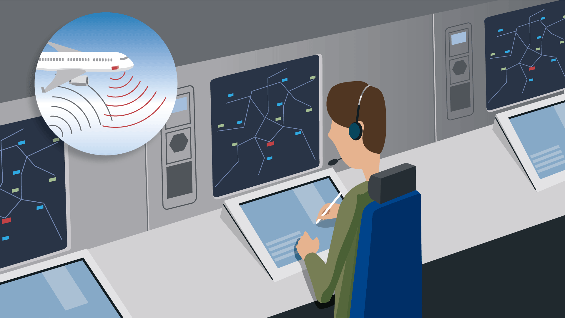 Fluglotse vor Radarbildschirm Fluglotse vor Radarbildschirm