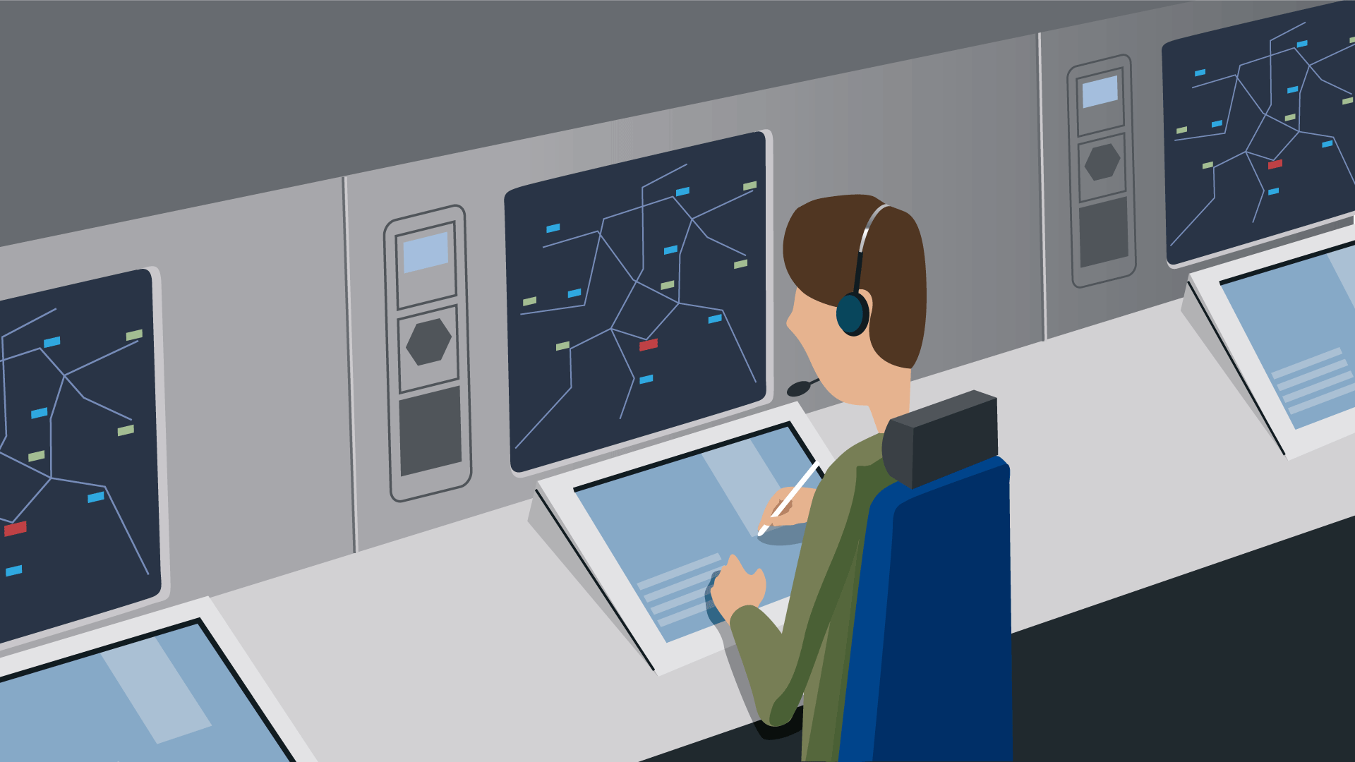 Fluglotse vor Radarbildschirm Fluglotse vor Radarbildschirm