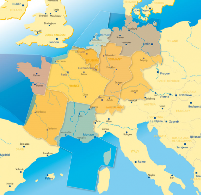 Übersichtskarte zu FABEC-Lufträumen
