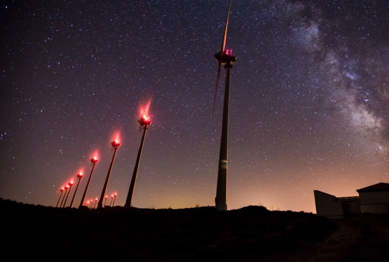 night view on wind turbines night view on wind turbines
